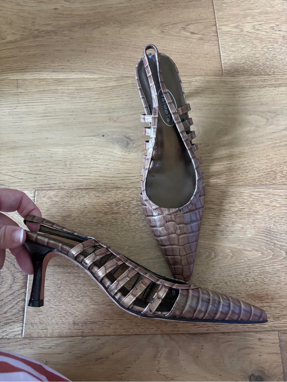 Talbots vintage 90’s leather croc embossed slingback heel womens 7